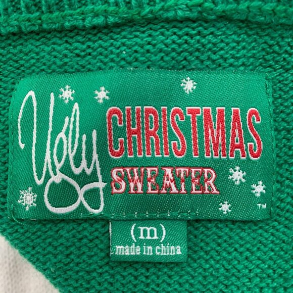 Ugly Christmas Sweater Size Medium Sweater Vest V Neck Green Red Santa Claus - Picture 3 of 5